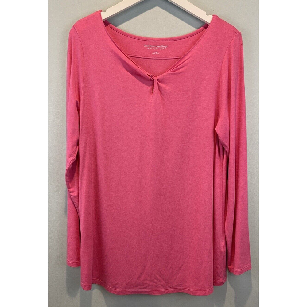 Soft Surroundings Top Women Large Pink Long Sleeve Twist Keyhole V-Neck Casual